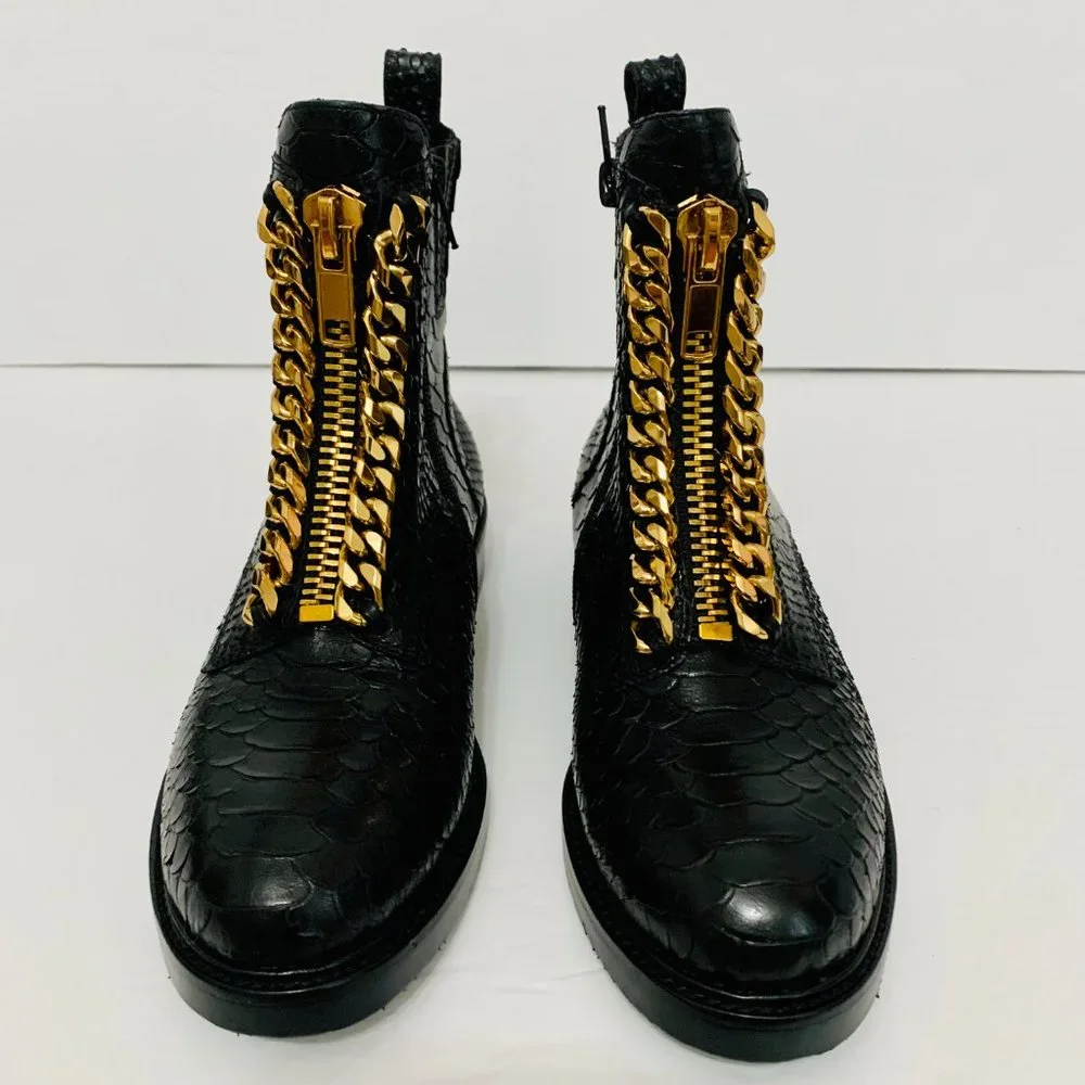 JEFFREY CAMPBELL LEATHER SNAKESKIN EMBOSSED ANKLE BOOTIE BOOTS NWOT - Picture 2 of 11